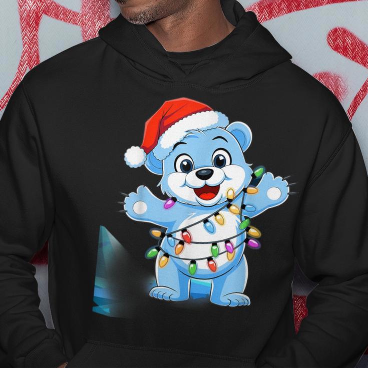 Süßer Weißer Bär In Weihnachtsmannmütze Mit Weihnachtslichtern Kapuzenpullover Lustige Geschenke