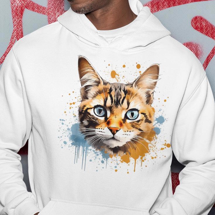 Watercolour Cat Portrait Adorable Animal Lover Gray Kapuzenpullover Lustige Geschenke