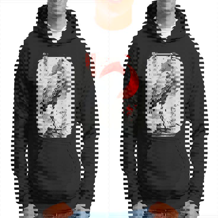 Grulla De Arte Tradicional Japonés Y Atardecer Rojo Japonés Kanji Sudadera