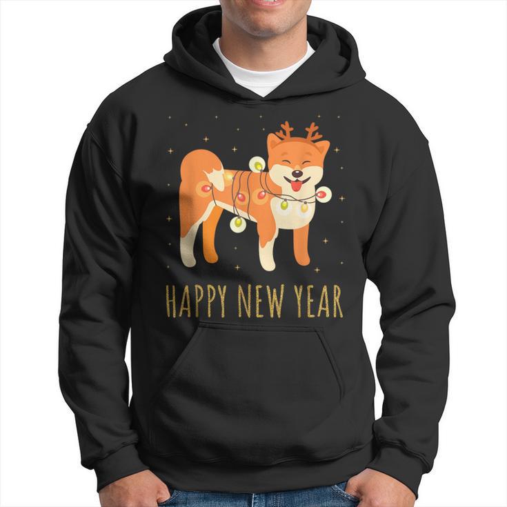 Happy Shiba Dog Celebrates New Year's Eve In Christmas Lights Kapuzenpullover