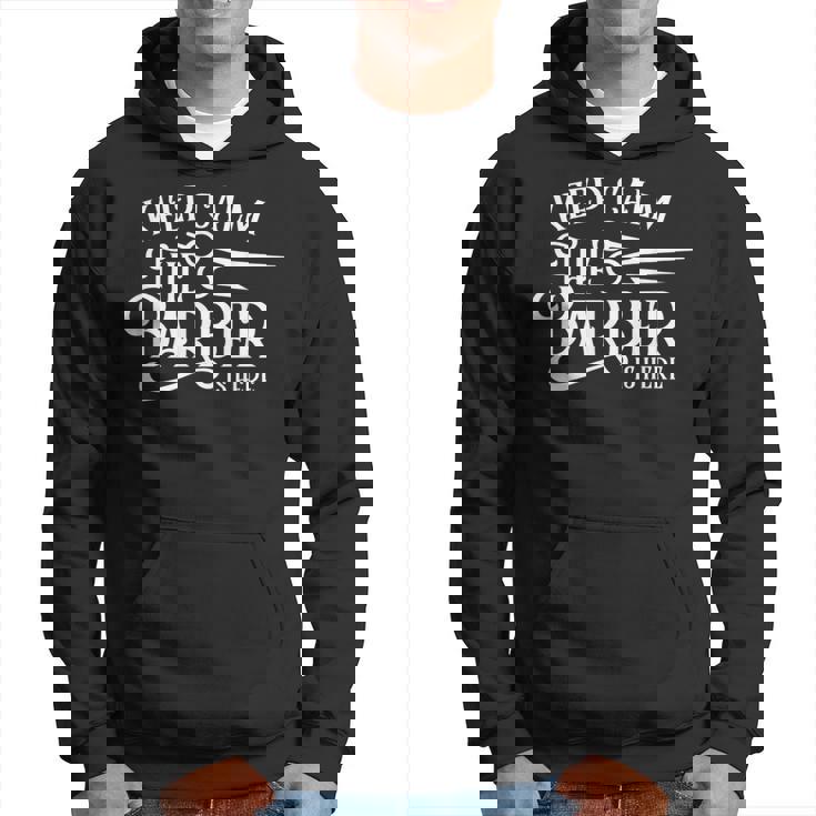 Keep Calm The Barber Is Here Barbershop Barbers Mens Sudadera