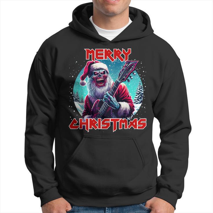 Sweat à Capuche Tête De Mort Heavy Christmas Avec Bonnet De Noël - Idéal Rockeur