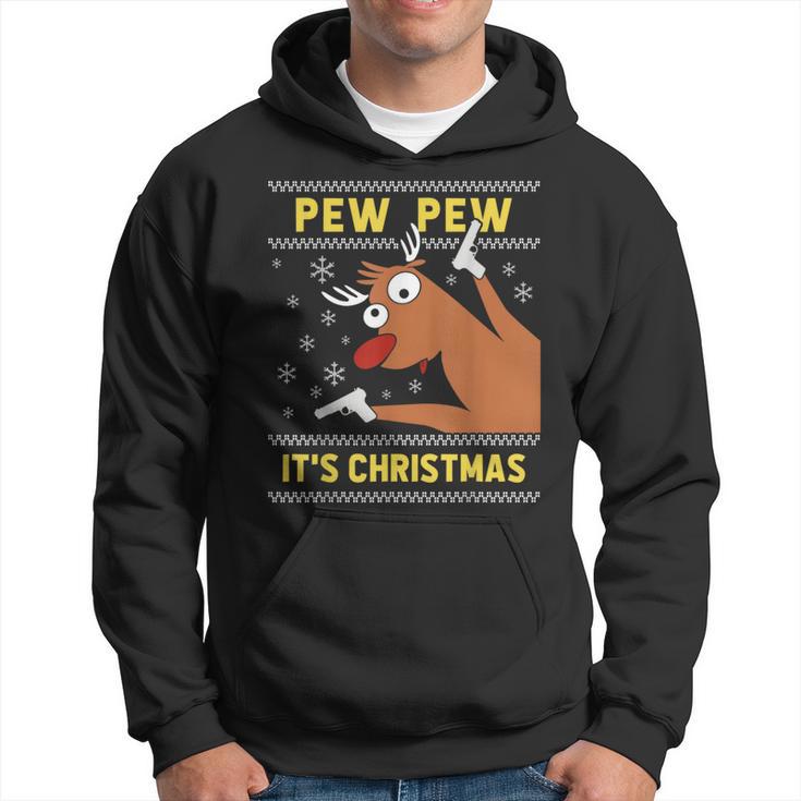 Ugly Christmas Sweater Pew Pew Crazy Reindeer Xmas Kapuzenpullover