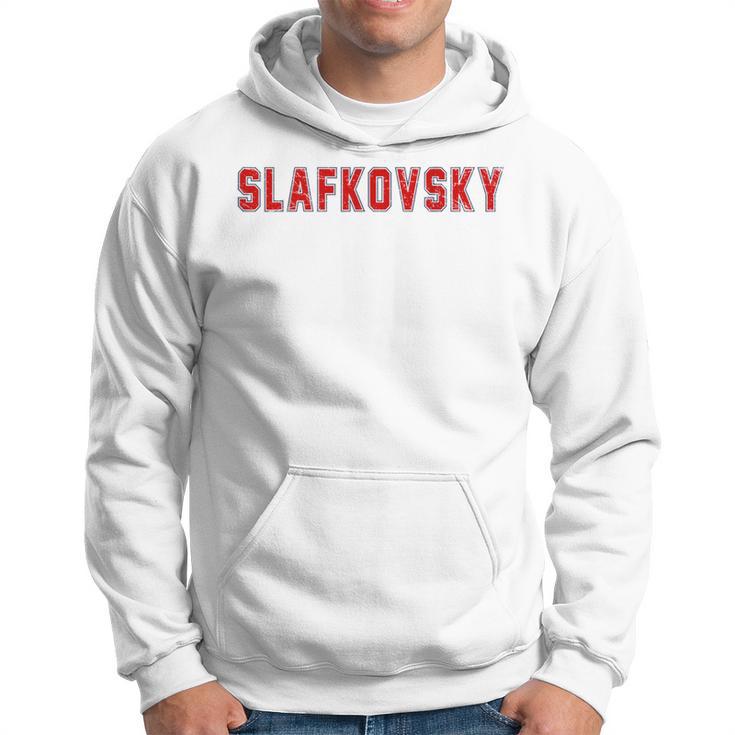 Distressed Team Slafkovsky Last Name Proud Family Blue Kapuzenpullover