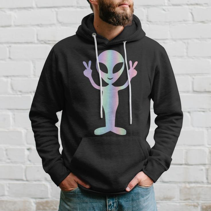 Alien Peace Sign Smiling Face Rave Music Trippy Kapuzenpullover Geschenke für Ihn