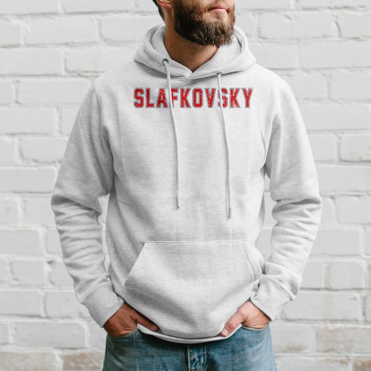 Distressed Team Slafkovsky Last Name Proud Family Blue Kapuzenpullover Geschenke für Ihn