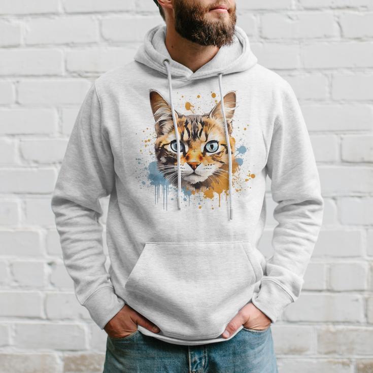 Watercolour Cat Portrait Adorable Animal Lover Gray Kapuzenpullover Geschenke für Ihn