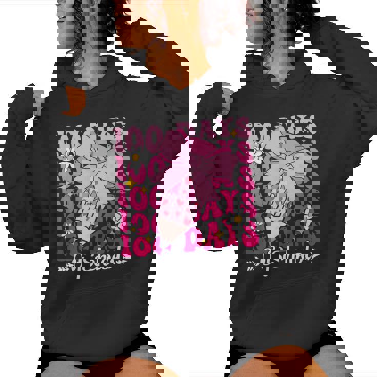 100 Days Of School Coquette Bow 100Th Day Of School Girls Women Hoodie