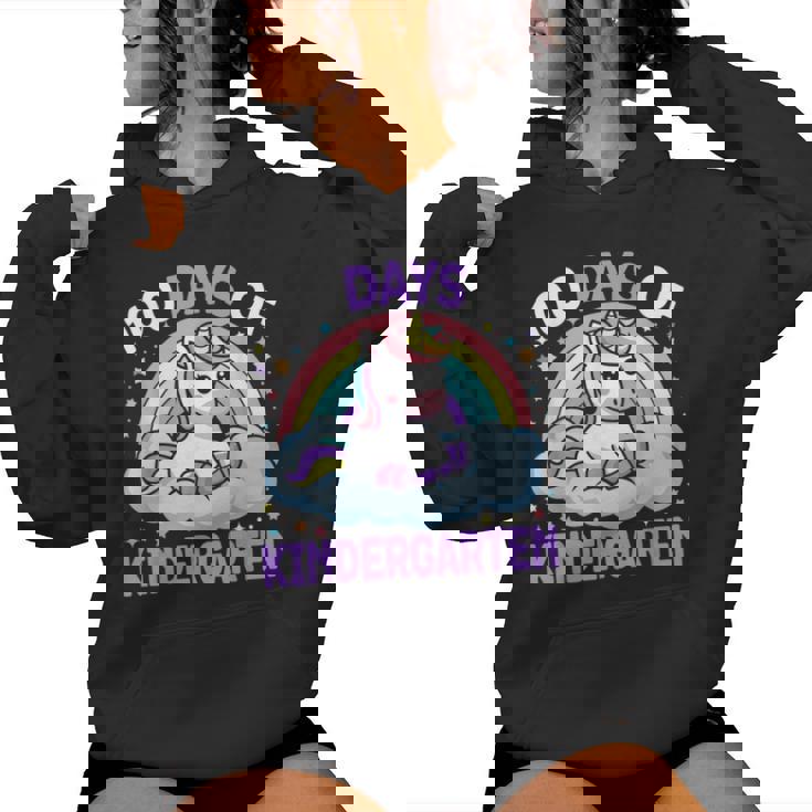 100Th Days Of Kindergarten Unicorn Girls 100 Days Of School Women Hoodie