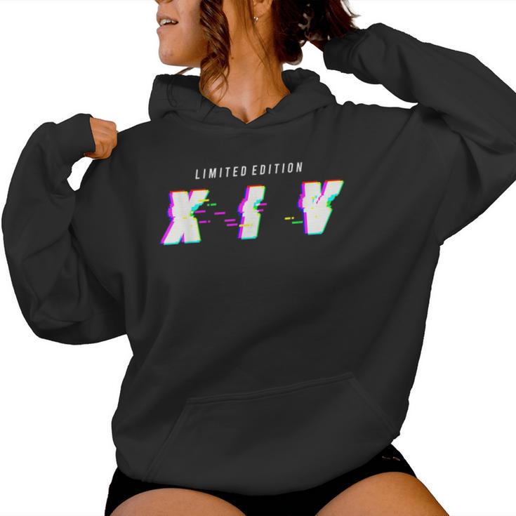 14 Years Birthday Glitched Roman Numerals Limited Edition S Kapuzenpullover für Damen