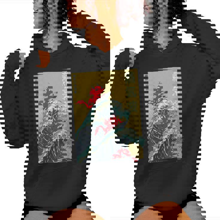 The Great Wave Off Kanagawa Coucher De Soleil Rétro Dragon Japonais Sweat à capuche femme