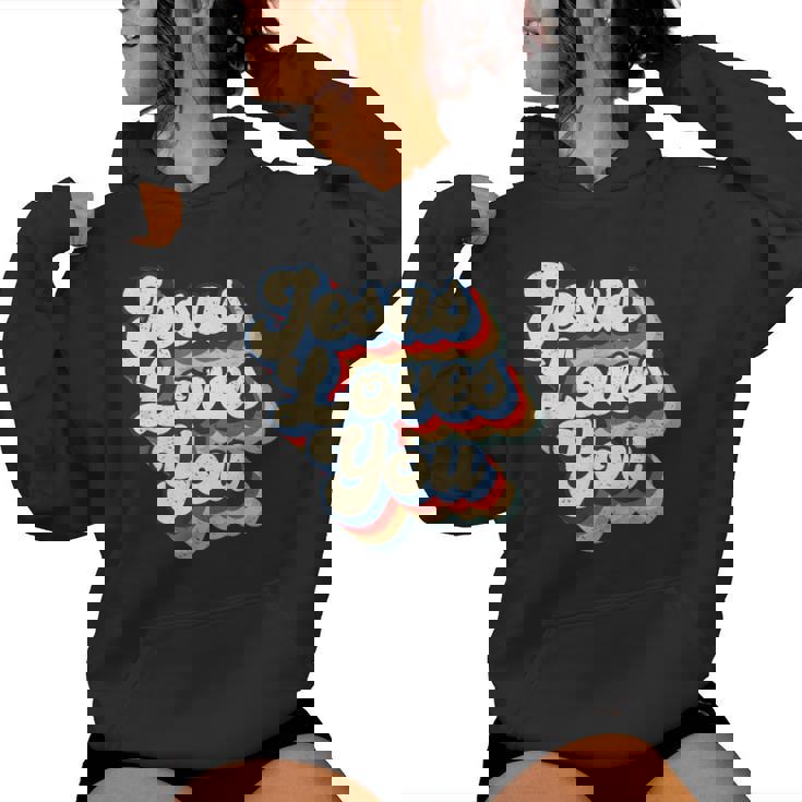 Jesus Loves Retro Vintage Christian Faith Hippie Women's Hoodie