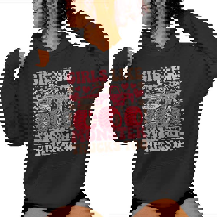 Monster Truck Girls Girls Like Monster Trucks Too Pink Women Hoodie