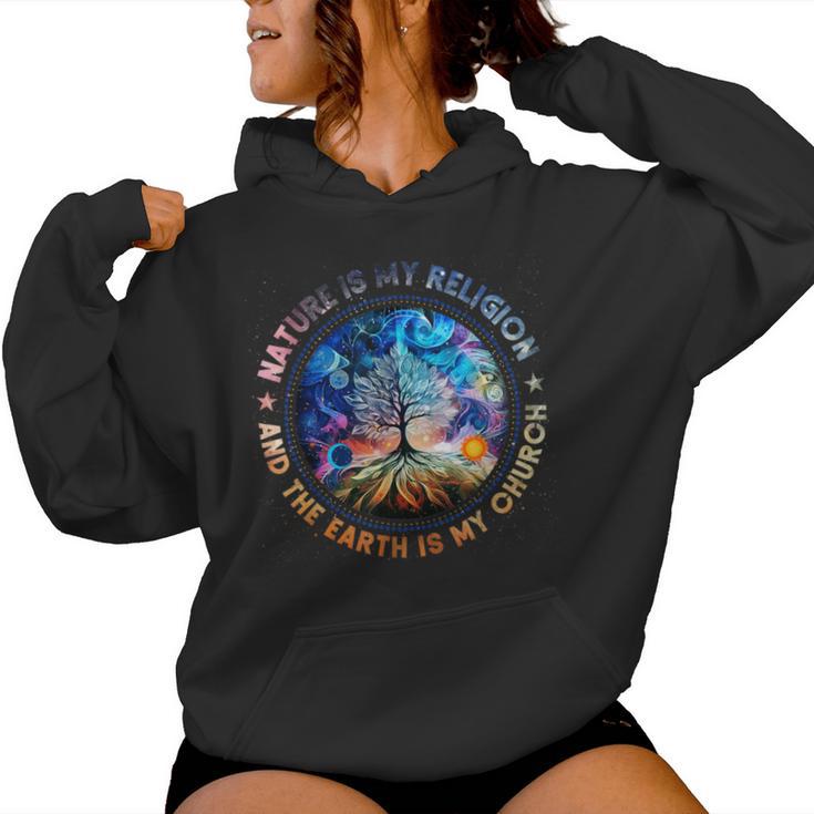 Nature Is My Religion The Earth Is My Church Mandala Tree Kapuzenpullover für Damen