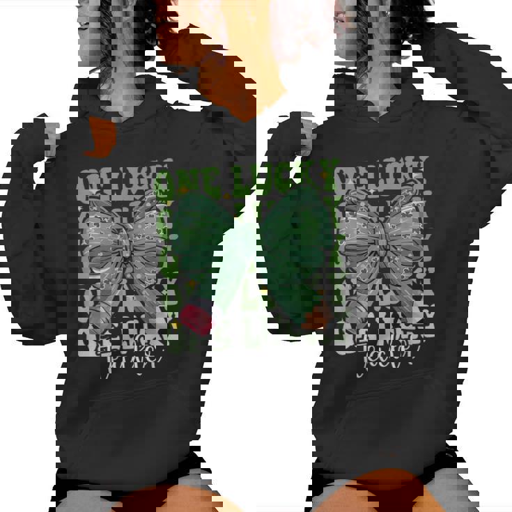 One Lucky Teacher Coquette Bow St Patricks Day Teacher Women Hoodie