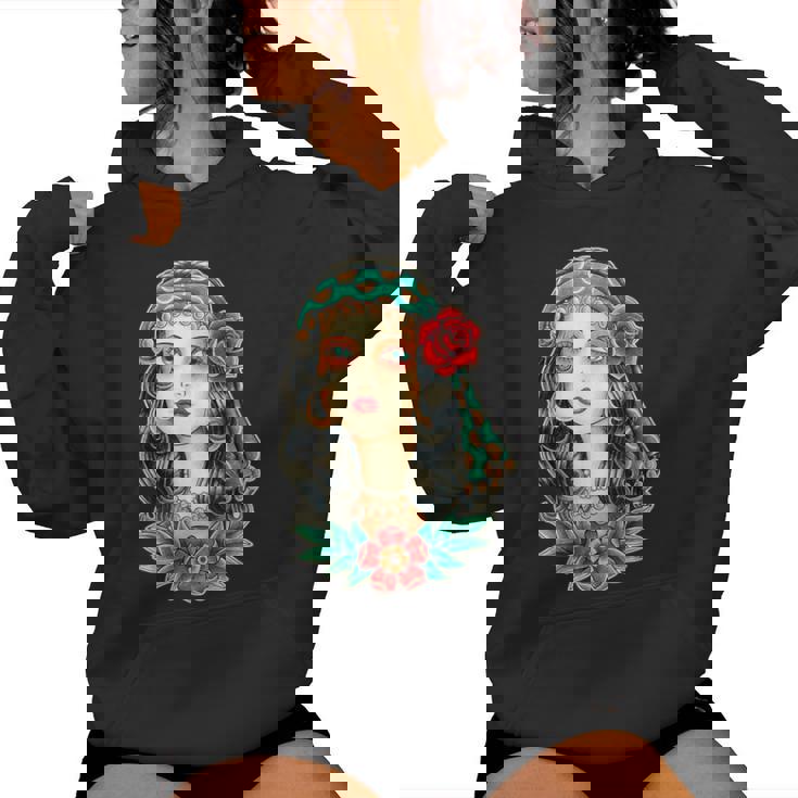Pretty Girl Gypsy Fortune Teller Traditional Tattoo Flash Women's Hoodie