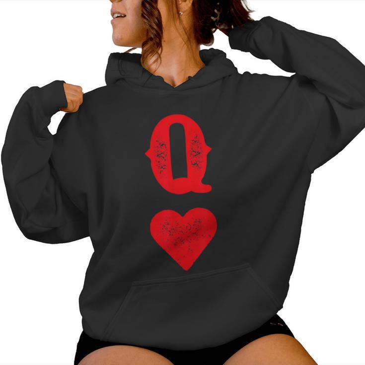 Queen Of Hearts Game Cards Poker Matching Couples S Kapuzenpullover für Damen