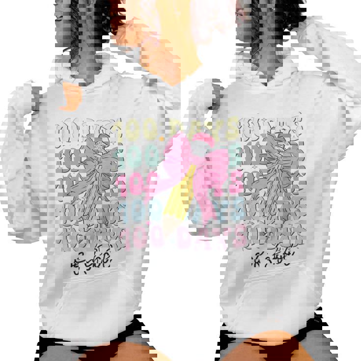 100 Days Of School Girls Coquette Bow 100Th Day Of School Women Hoodie