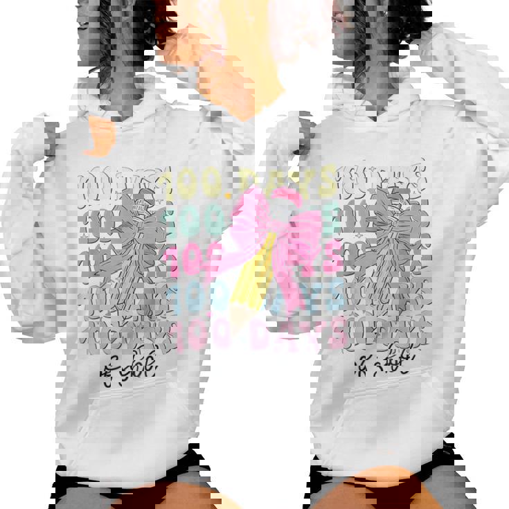 100Th Days Of School Girls Coquette Bow 100Th Day Of School Women Hoodie