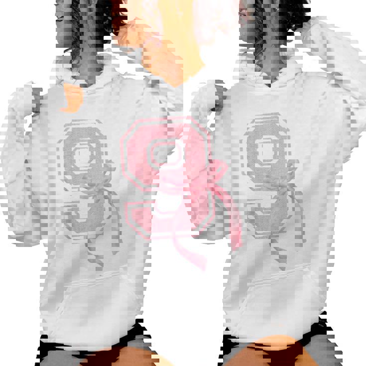 Birthday Girl Pink Coquette Bow 9 Year Old Aesthetic Girly Women Hoodie