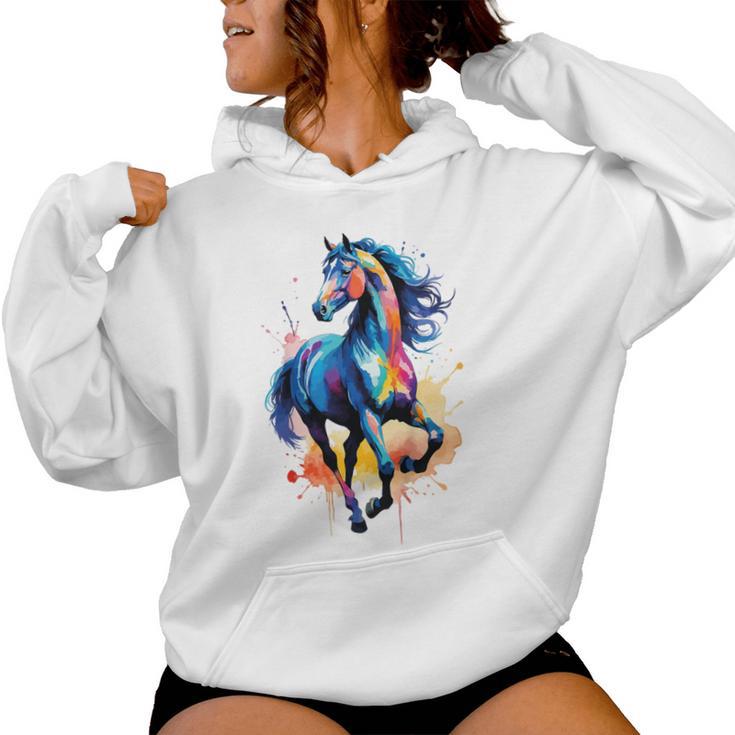 Children's Colourful Horse In Gallop Cute Horses Girls Stable And Riding Blue Kapuzenpullover für Damen