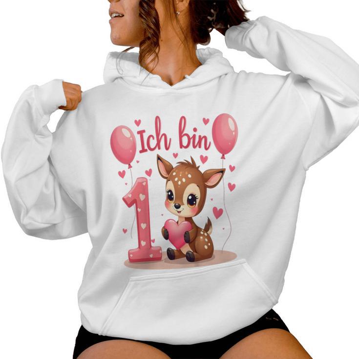 Children's Cute Deer I Am 1 Children's Birthday 1St Birthday Girl Kapuzenpullover für Damen