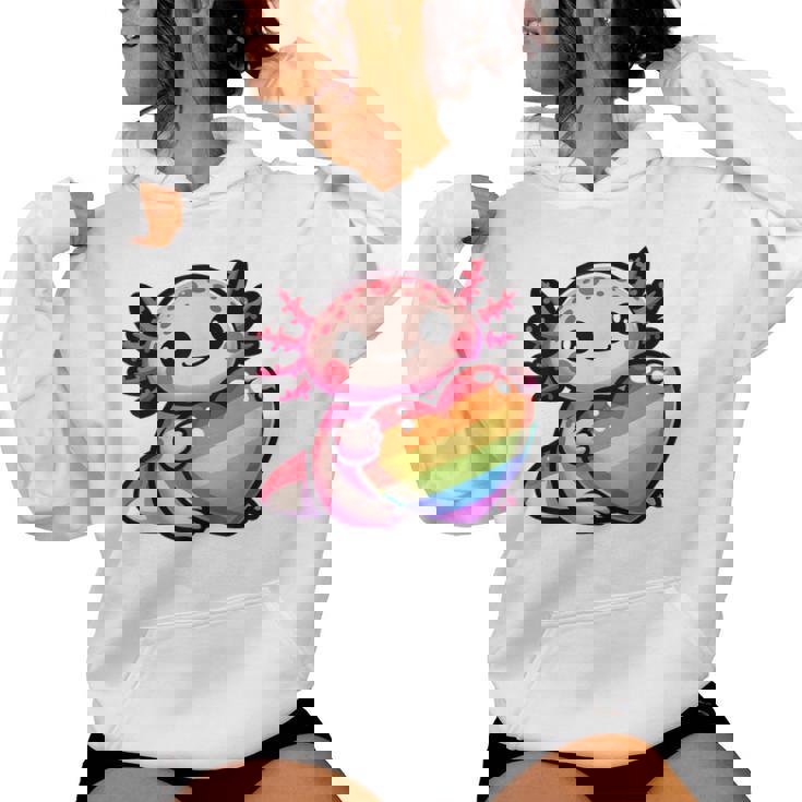 Gay Pride Axolotl Heart Rainbow Flag LGBT Women Girls Kids Women's Hoodie
