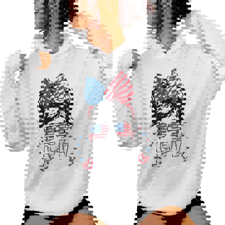 N Girl 45-47 Trump Messy Bun 2024 Usa Flag Youth Women Hoodie