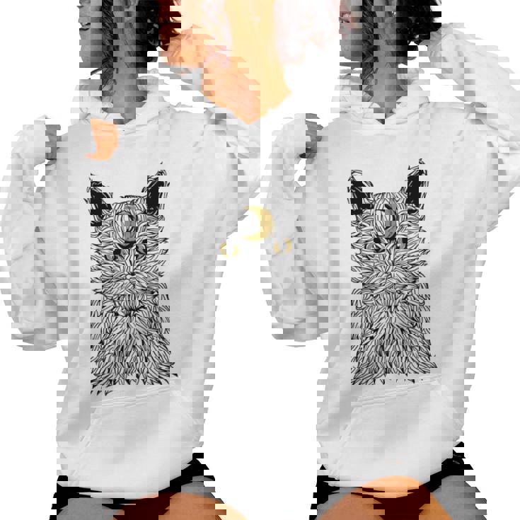 Vaporwave Cat And Moon For Cats Lover Manche Longue Sweat à capuche femme