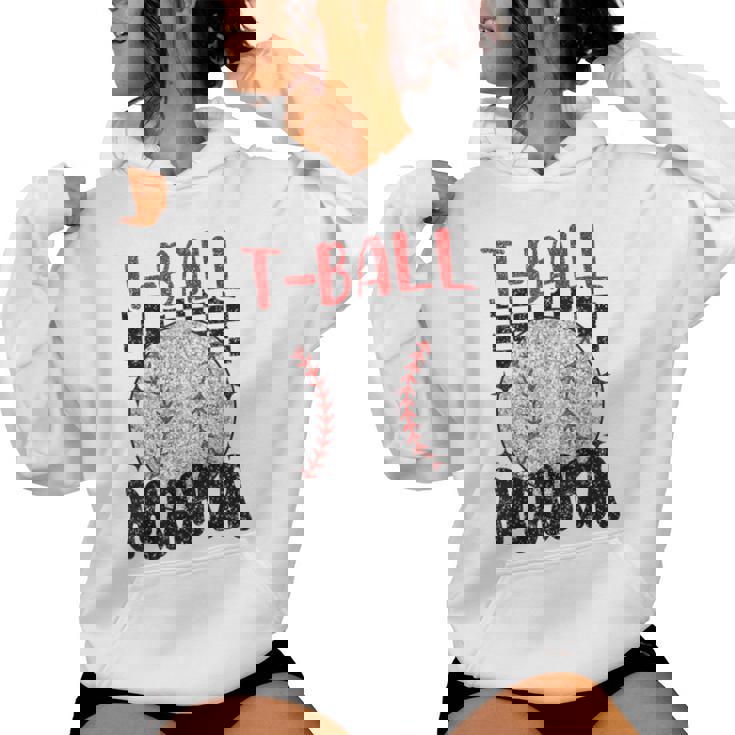 Vintage T-Ball Mama Softball Mom Checkered Print Women Hoodie