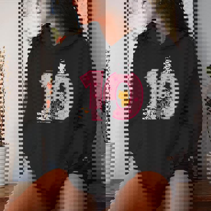 10Th Birthday Cats On Number 10 Kawaii Bday Kitten Girls Kid Women Hoodie Gifts for Her