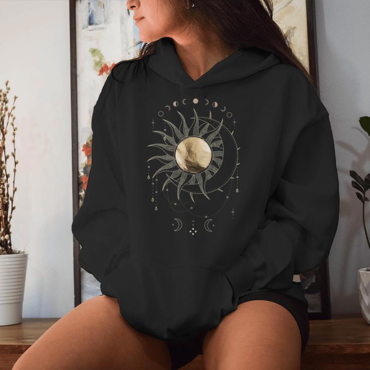 Boho Golden Sun & Moon Phase Illustration Kapuzenpullover für Damen Geschenke für Sie