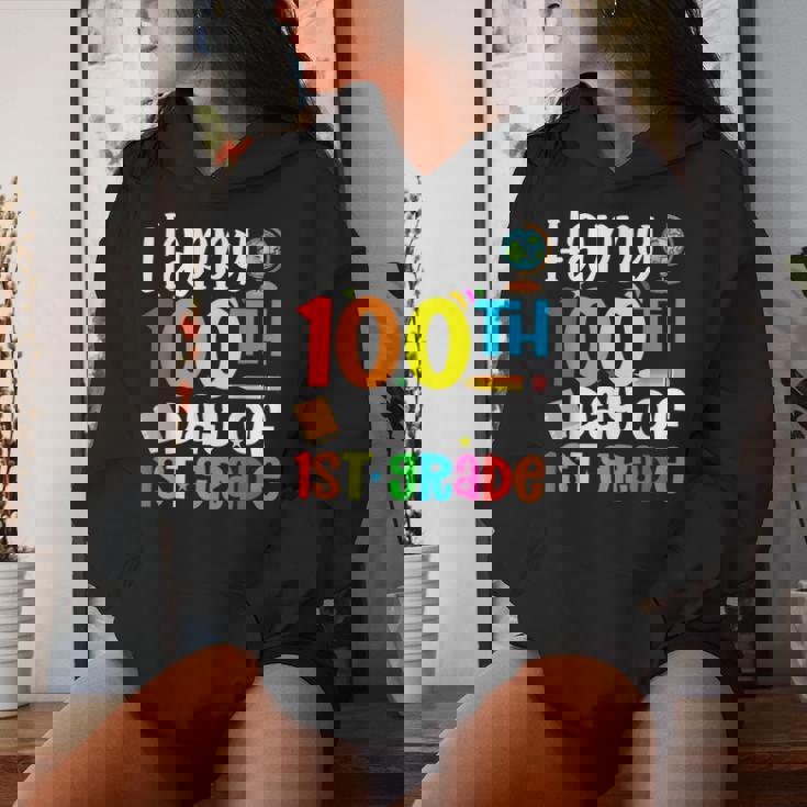 Happy 100Th Day Of 1St Grade Teacher 100 Days Of Fisrt Grade Women Hoodie Gifts for Her