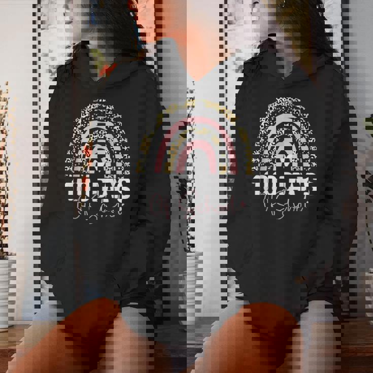 Happy 100Th Day Of School 100 Days Leopard Rainbow Boys Girl Women Hoodie Gifts for Her