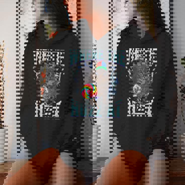 Where The Huzz At Cat Meme Retro Humor Joke Sarcastic Women Hoodie Gifts for Her