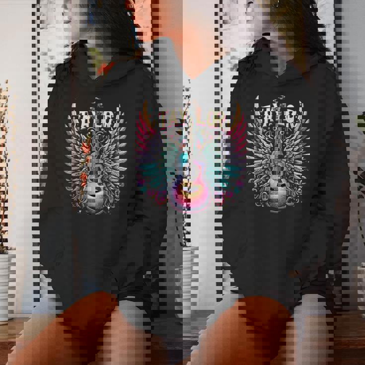 Retro Groovy Taylor First Name Personalized 80'S Pink Girl Women Hoodie Gifts for Her
