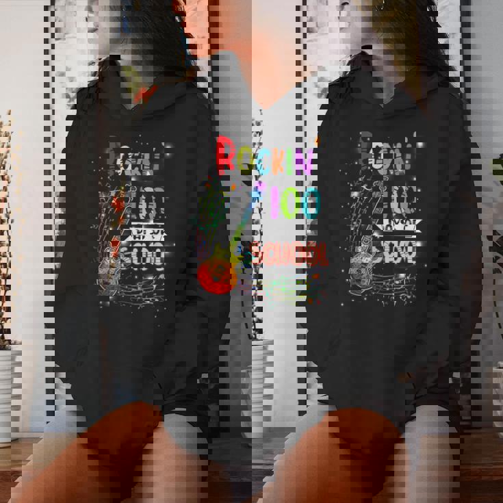 Rockin' 100 Days Of School Guitar Student Music Teacher Women Hoodie Gifts for Her