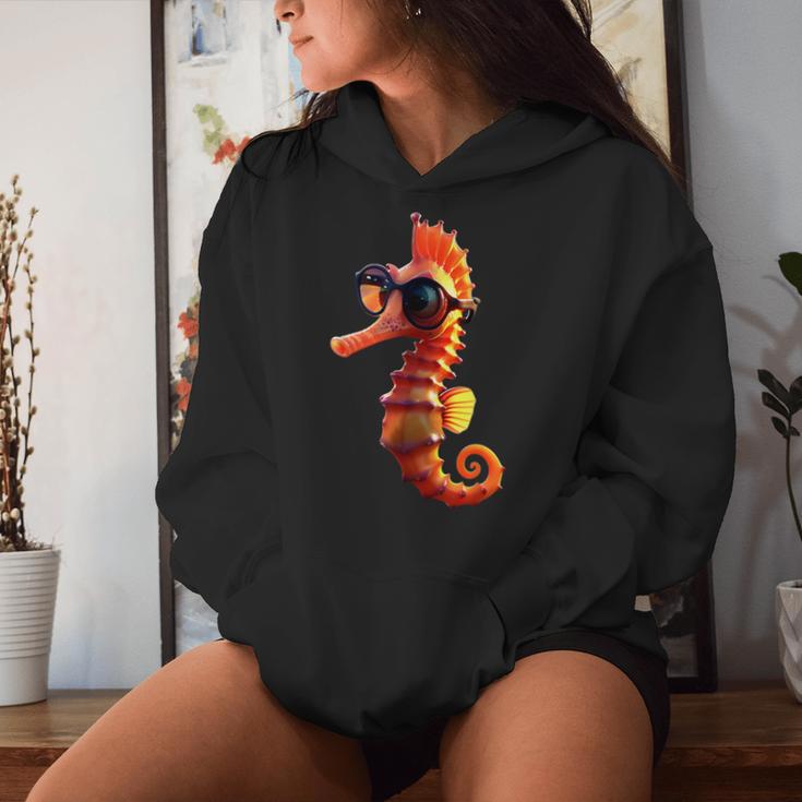 Seahorse With Sunglasses Aquarist Ocean Cute Seahorse Kapuzenpullover für Damen Geschenke für Sie