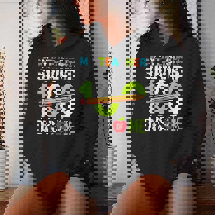 My Teacher Survived 100 Days Of Me 100Th Days Of School Women Hoodie Gifts for Her