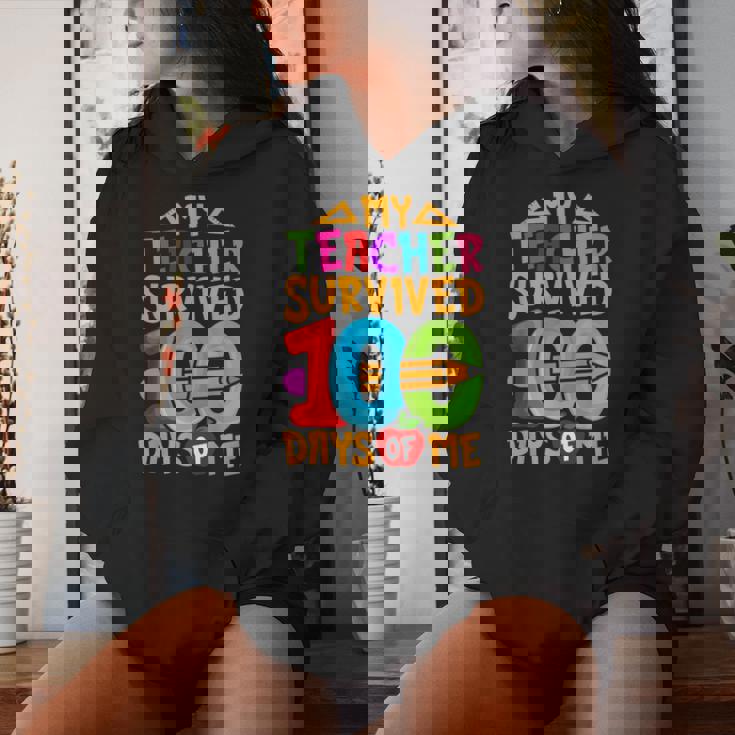 My Teacher Survived 100 Days Of Me Dab 100Th Days Of School Women Hoodie Gifts for Her