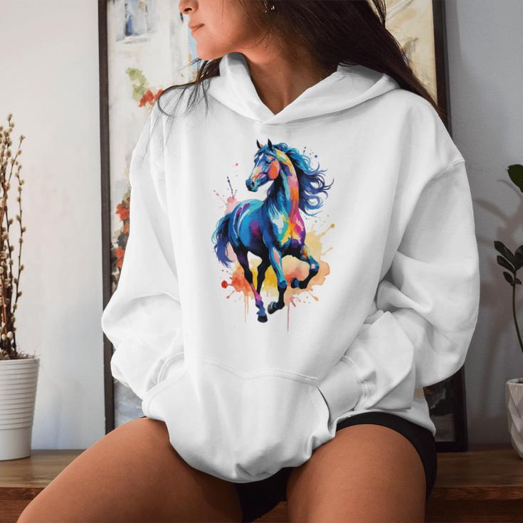 Children's Colourful Horse In Gallop Cute Horses Girls Stable And Riding Blue Kapuzenpullover für Damen Geschenke für Sie