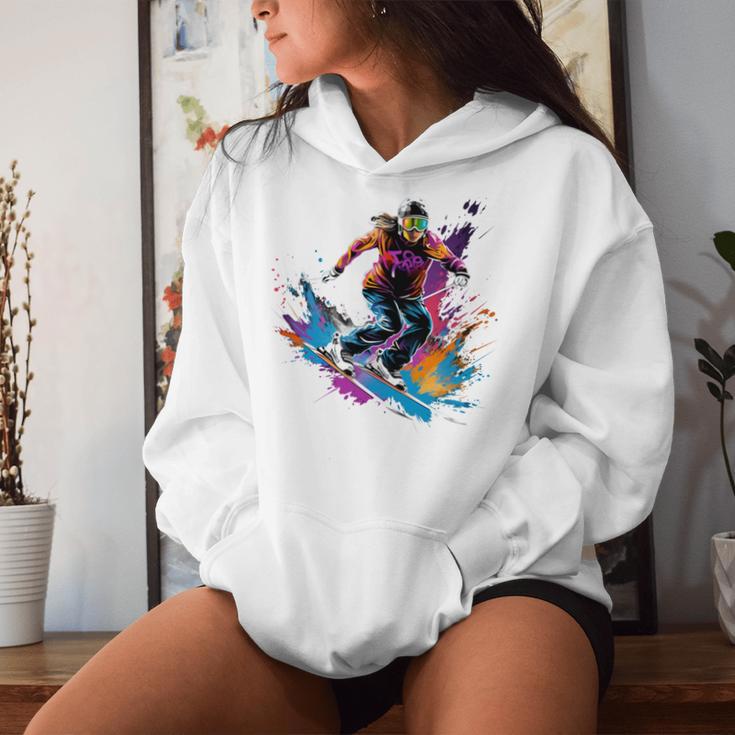 Colourful Ski Jumper Girl On Women's Ski Jumping Long-Sleeved Kapuzenpullover für Damen Geschenke für Sie