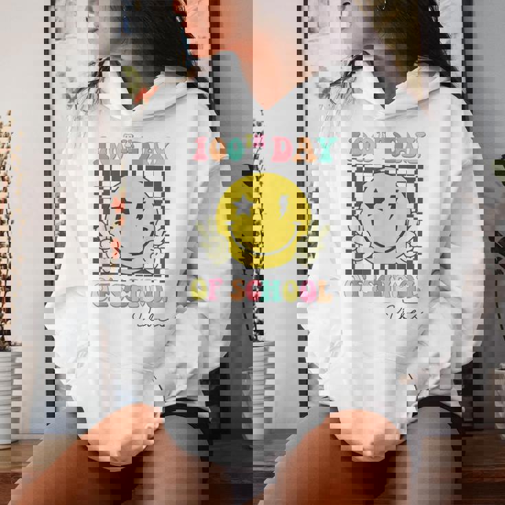 Groovy 100Th Day Of School Vibes Cute 100 Days Of School Women Hoodie Gifts for Her
