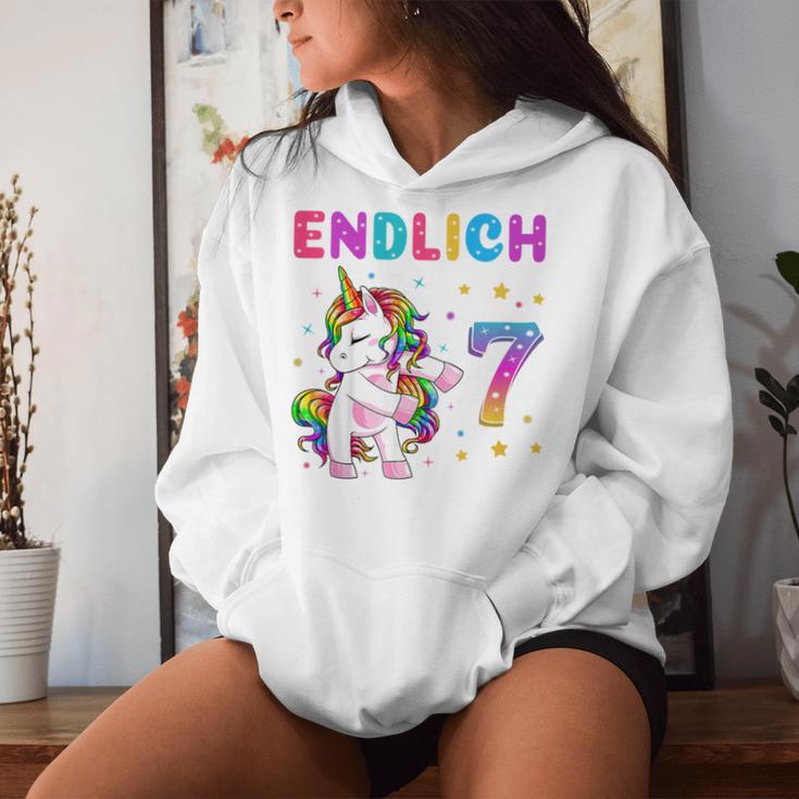 Kinder Endlich 7 Geburtstag Mädchen 7 Jahre Lustiges Party Einhorn Kapuzenpullover für Damen Geschenke für Sie