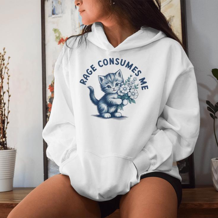 Rage Consumes Me Cat Flower Cute Kitty Cat Meme Gray Kapuzenpullover für Damen Geschenke für Sie