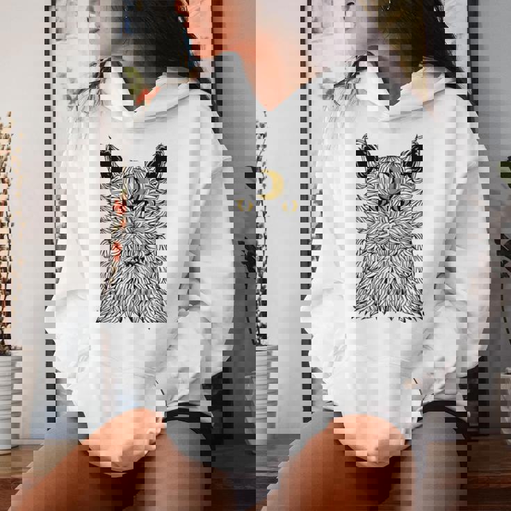 Vaporwave Cat And Moon For Cats Lover Manche Longue Sweat à capuche femme Cadeaux pour elle