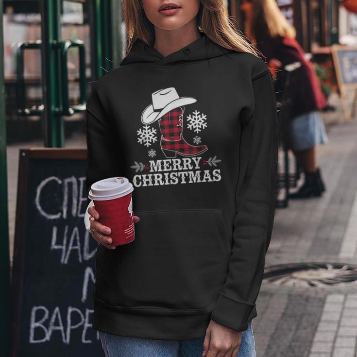 Christmas Cowboy Boots Checked Xmas Western Country Cowgirl Kapuzenpullover für Damen Lustige Geschenke