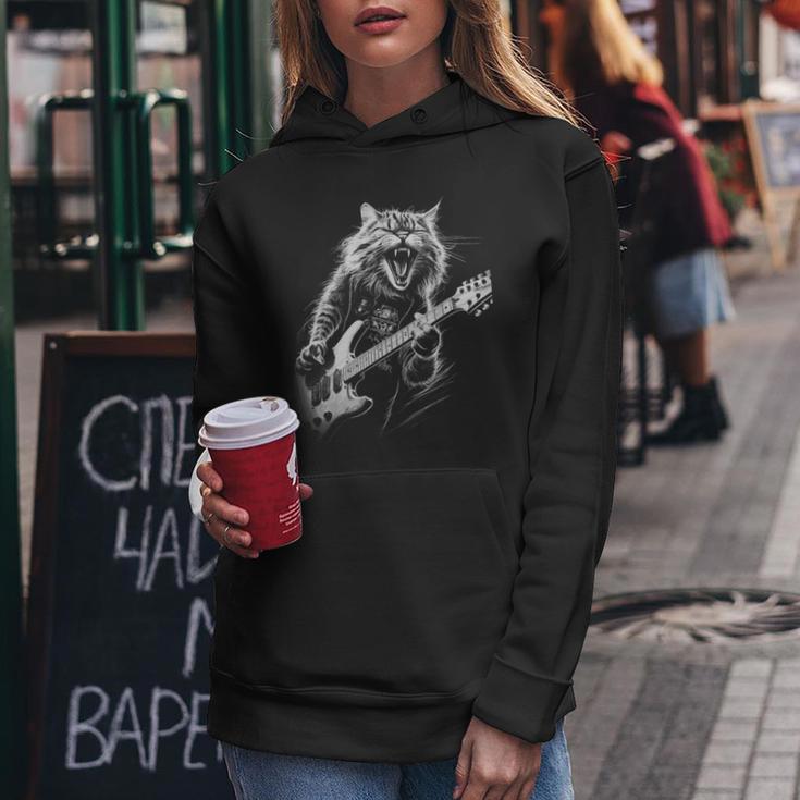 Rock Cat With Guitar Cat Motif Man Woman Kapuzenpullover für Damen Lustige Geschenke