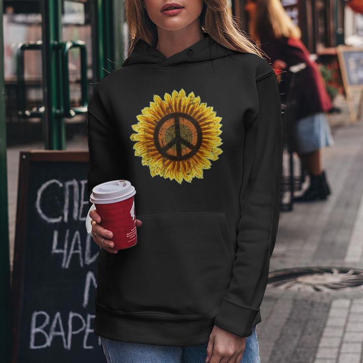 Vintage Sunflower Peace Sign Retro 70S Hippie Flower Power Kapuzenpullover für Damen Lustige Geschenke