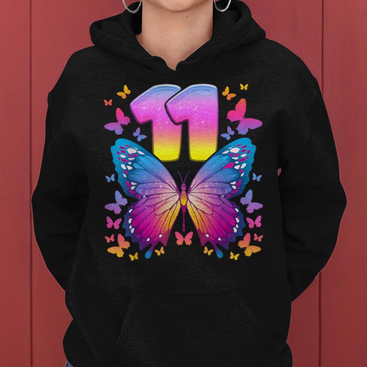 11Th Birthday Girl 11 Years Butterfly Number 11 Kapuzenpullover für Damen